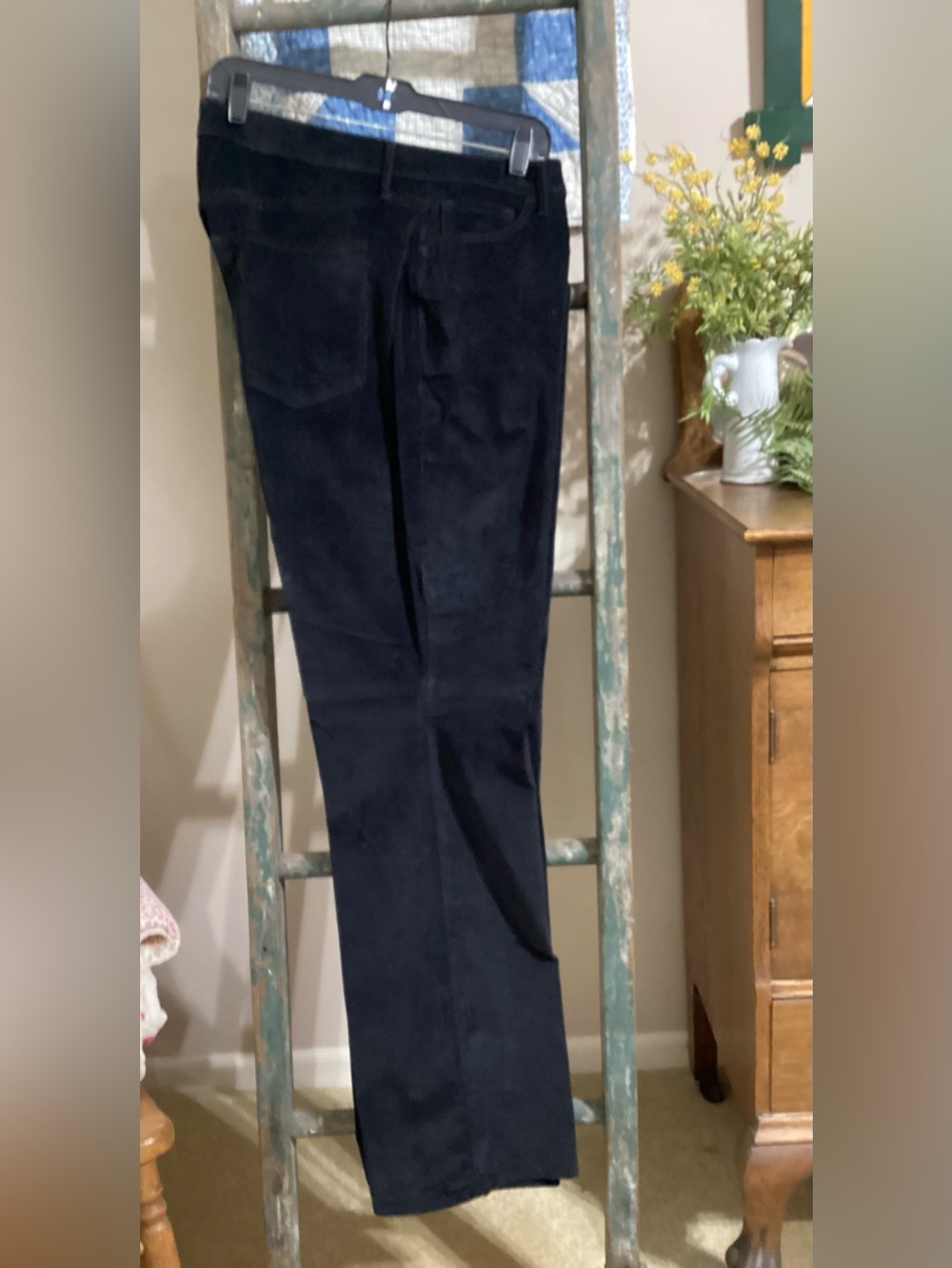 Dark Black Brushed Corduroy Flare Leg Pants